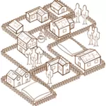 Immagine vettoriale di ruolo gioca sull'icona della mappa di gioco per un villaggio
