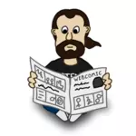Newspaper reader comic character vector drawing