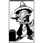 Illustrazione vettoriale del comico cowboy con la pistola fumante