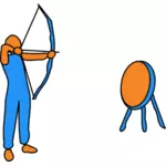 Vector de dibujo de figura de hombre con arco y flecha a un blanco