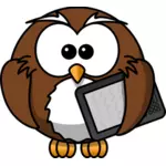 猫头鹰与电子书阅读器矢量图像