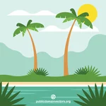 Île tropicale avec des palmiers