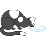 Chat tacheté, boire du lait de l'illustration vectorielle pot