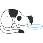 Kot pije mleko od garnek grafika wektorowa