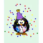 Vektorigrafiikka värikkäästä pingviinin syntymäpäiväkortista