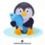 Pinguino che tiene il pesce