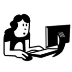 Vectorul miniaturi de sex feminin birou calculator utilizator icon