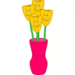 Ilustración de vector de cuatro flores sonrientes en un jarrón