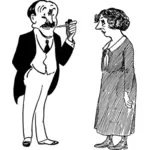 Vector drawing of lady looking at her pipe smoking husband