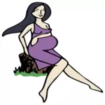 Gravid dame på en stubbe