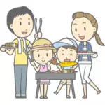 Style cartoon barbecue en famille