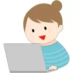 אישה עבדה עם מחשב נייד