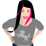 Kvinna med svart och rosa hår vektorgrafik