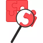 Vektorové kreslení červené puzzle zvětšeno zvětšovacím sklem
