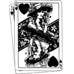 Queen of hearts gambling card in black and white vector image