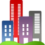 Gráficos vectoriales de edificios coloridos inmobiliaria