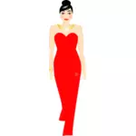 Ilustraţie vectorială a doamnă în roşu lung rochie