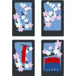 Vektor-Bild Frühling-Blumen-Idylle auf vier Karten