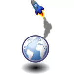 Vektor illustration av raket i rymden över jorden