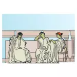 Vector image of women in flowing robes sitting under Roman arches