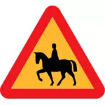 Penunggang kuda yang lalu lintas tanda peringatan vektor seni klip