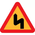 Prima a sinistra doppia curva traffico segno disegno vettoriale