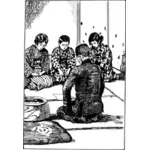 Traurig japanischen Familie im Gespräch mit Vater Vektor-Bild