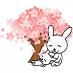 Vektor illustration av körsbär blommar kanin