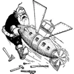 Santa attacked by airship vector drawing