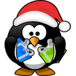 赤いクリスマスの帽子と小さなペンギンのベクター クリップ アート