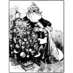 Grafika wektorowa starego Santa posiada drzewo i prezenty