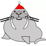 Vector clip art of walrus with Santa hat