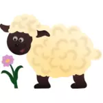 Imagem de vetor de ovelhas e flor feliz
