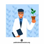 Ученый изучает образец растения