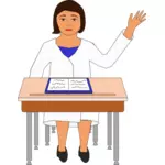 Desenho de garota levanta a mão em classe para fazer uma pergunta