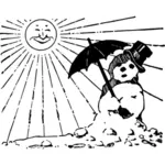 Schneemann hält Regenschirm Vektorgrafik