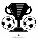 Bolas de futebol e um troféu