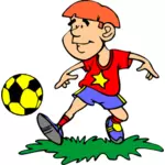 Comic Jungen spielen Fußball-Vektor-Bild