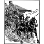 Vector drawing of stagecoach group of men
