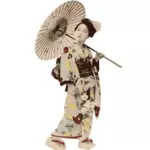 Kimono güneş şemsiyesi vektör görüntüsü altında kadın