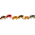 Mucche colorate impostare illustrazione vettoriale