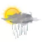 Vektör çizimi için hava tahmini renk sembol yağmur ile güneşli