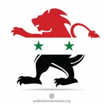 Syriens flagga på ett heraldiskt lejon