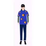 Ilustraţia vectorială de fată la modă în t-cămaşă albastră cu portocaliu model