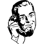 Vector clip art of man talking on old style telephone