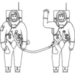 رسم خط اثنين من رواد الفضاء تقاسم أنبوب مشترك