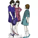 Векторное изображение трех молодых дам чате на асфальте