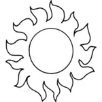 Vector graphics of fiery sun line art