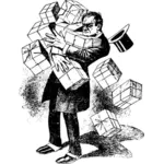 Vector Illustrasjon av mann prøver å bære for mange bokser