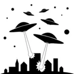 UFOs हमला शहर वेक्टर चित्रण